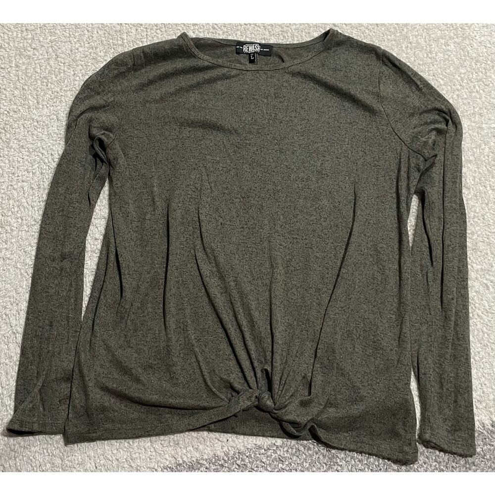 Rewash Women's Size Large Front Knot Long Sleeve Top Brown KT4020 JT105B001